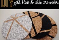 DIY Painted Cork Coasters in Gold, Black and White
