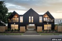 Gabled Steel and Wood Building with Four Compact One-Bedroom Units