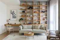 Brooklyn Home Features Custom Wooden Shelves and Workspace
