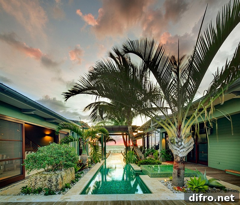 Stunning glass bottom pool and a tropical vibe give the pool deck an exotic appeal