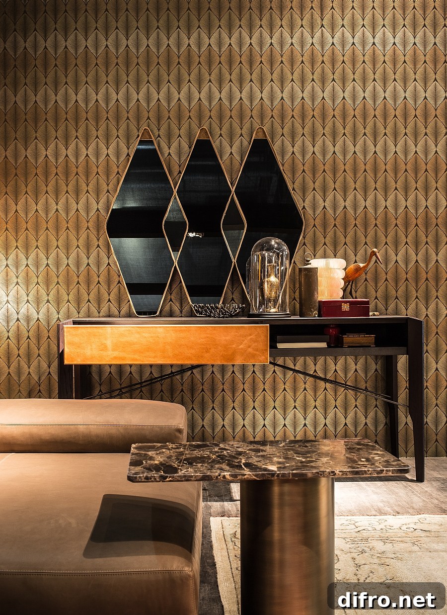 Goregous mirrors give your bedroom a Hollywood Regency appeal