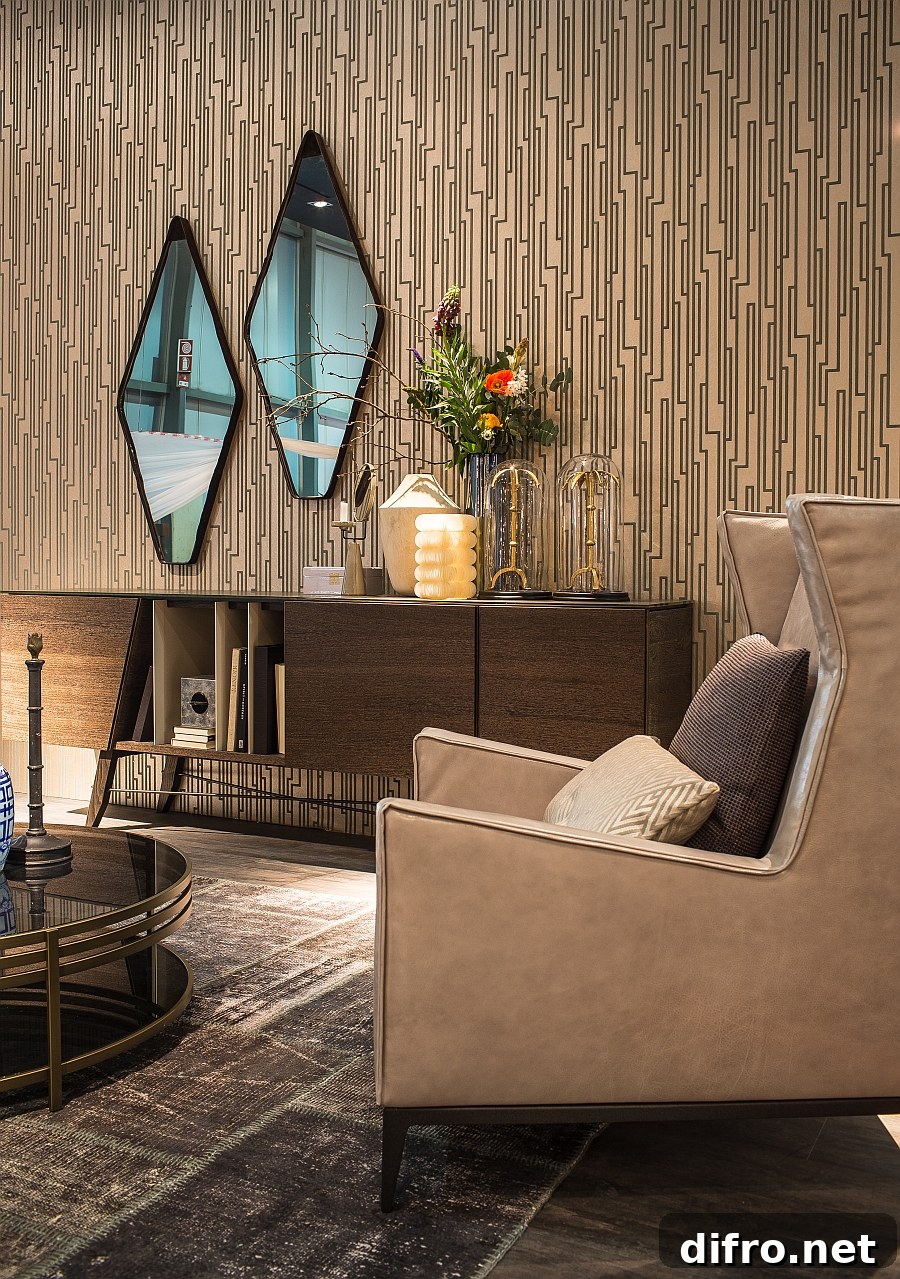 Beuatiful wallpaper offers the perfect backdrop for exclusive decor from Arketipo Firenze