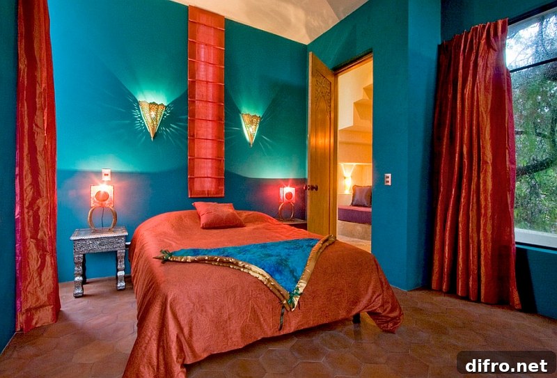 Vivacious Moroccan-inspired master bedroom brings together color and luxury