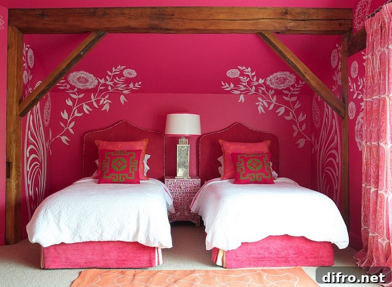 Beautiful pink bedroom with engaging Moroccan accents