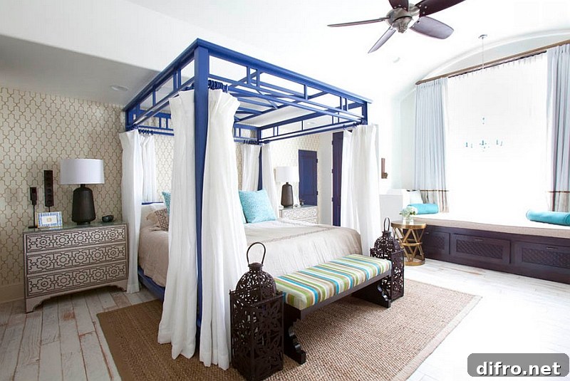 Eclectic bedroom brings together Asian and Moroccan styles