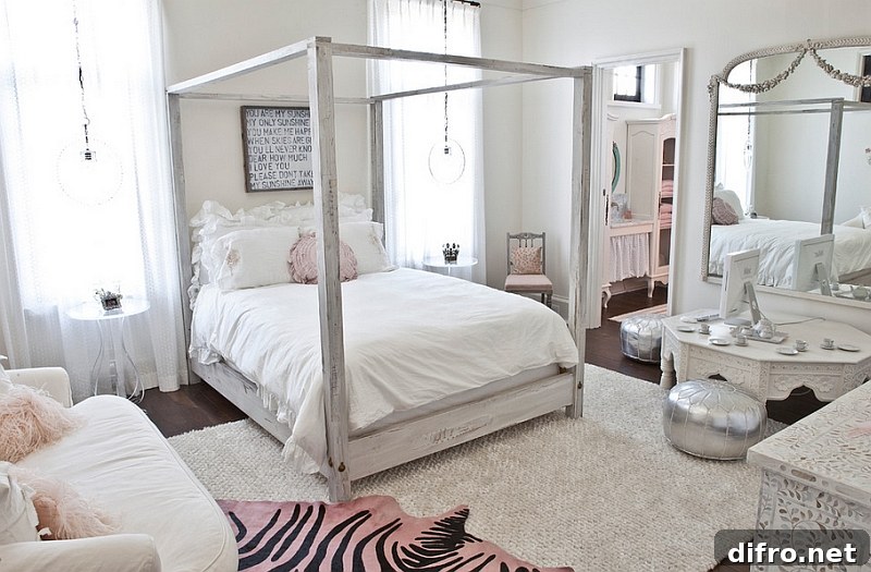 Stylish girls' bedroom in white with a chic Moroccan theme