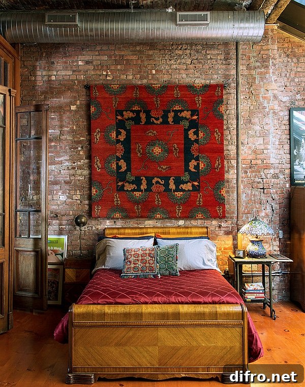 Industrial bedroom with Moroccan accents