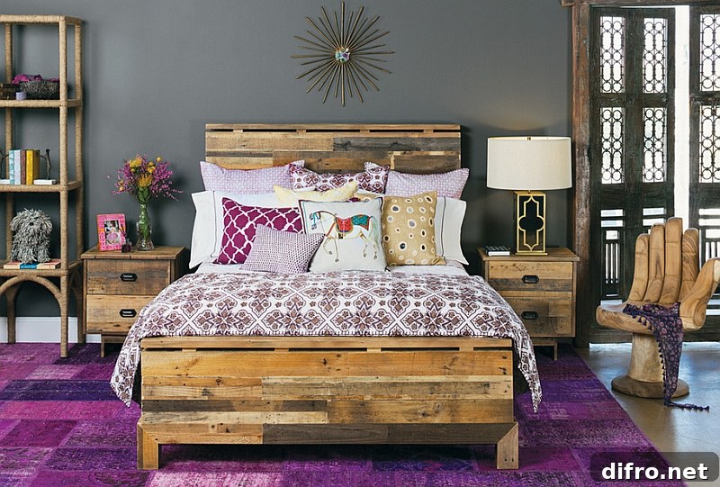 Bright purple of classic Moroccan design combined with steely modern grey