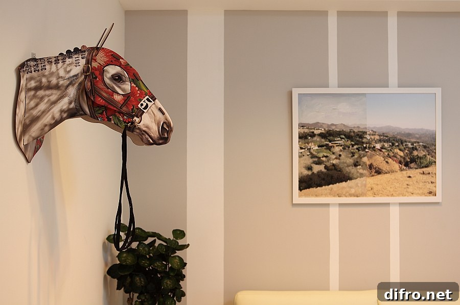 Unique accessories and wall art enliven the room