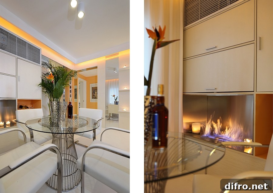 Eco fireplace and the Platner table in the living room