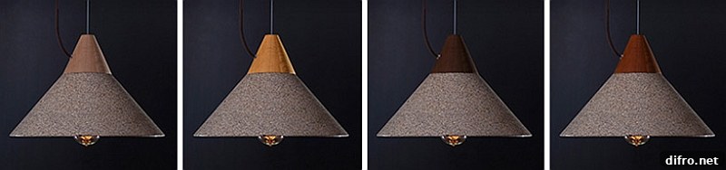 Four combinations of wood alongw ith the granite finish of the pendant