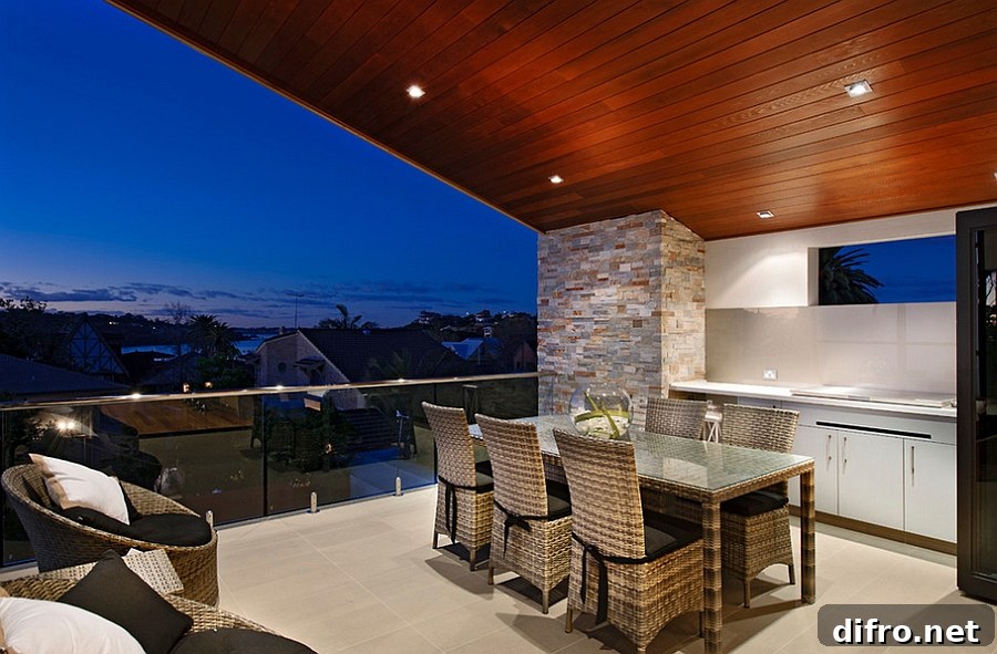 Alfresco kitchen, dining and lounge area complete the stunning outdoor deck