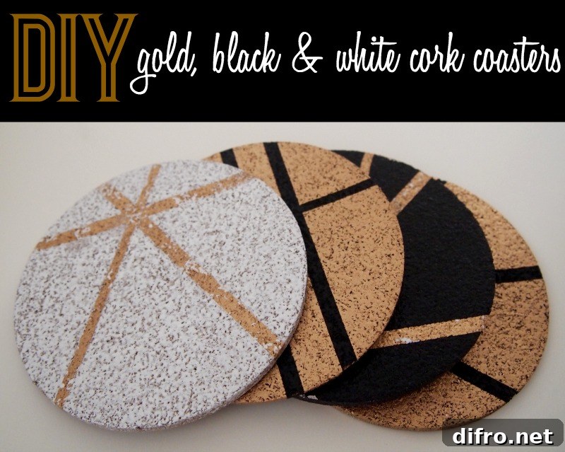 DIY gold, black and white painted cork coasters