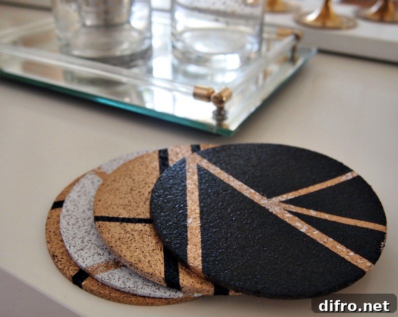 Four painted cork coasters