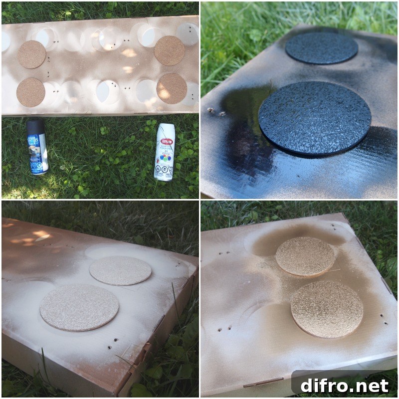 Spray painting cork coasters