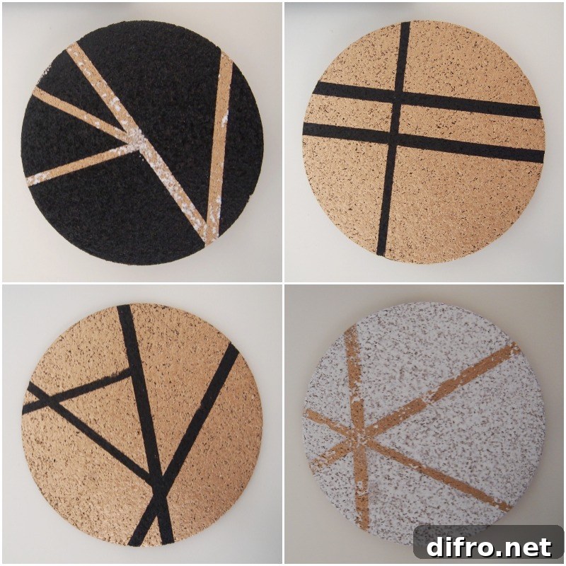 Finished painted cork coasters