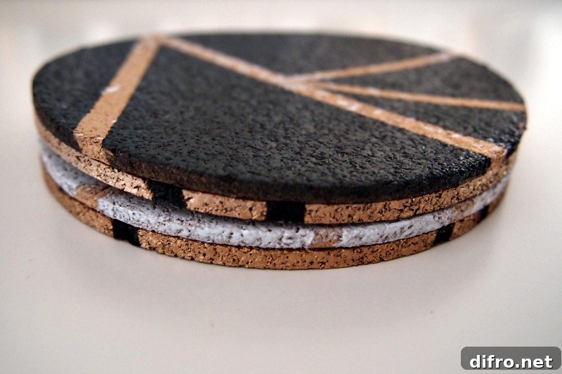 Close-up painted cork coasters