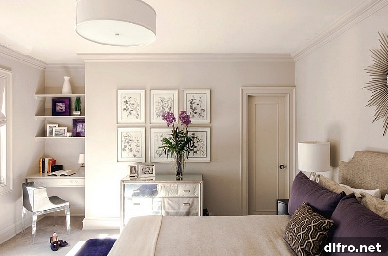 Chic bedroom with a compact workstation in the corner