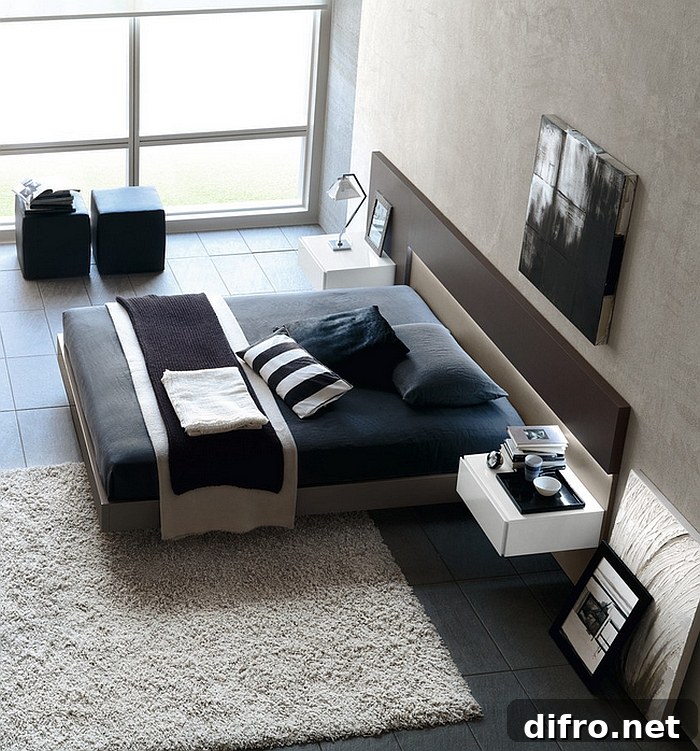 Exquisite modern bedroom with a minimal style and a masculine appeal