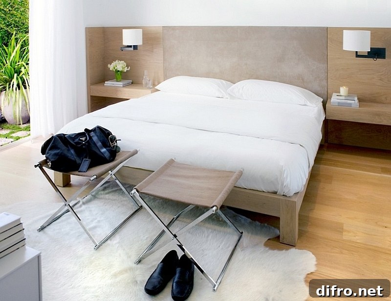 Footstools give the bedroom a distinct masculine touch