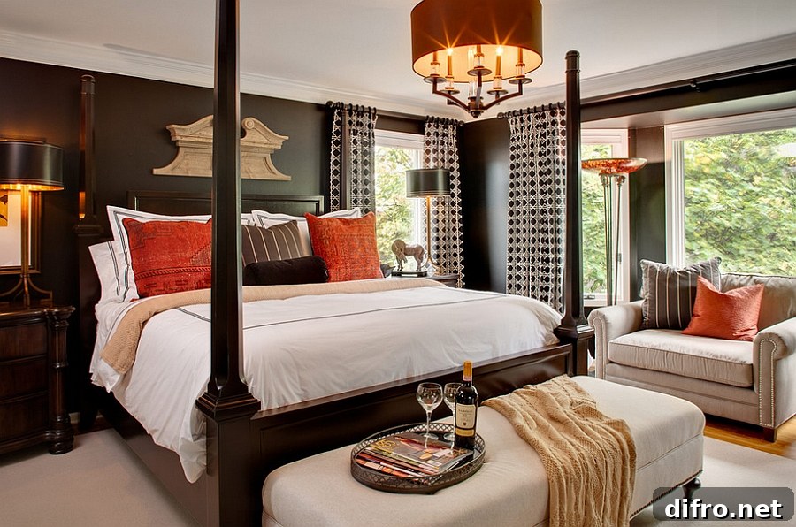 A lovely compromise between a masculine look and a relaxing hub for a young couple