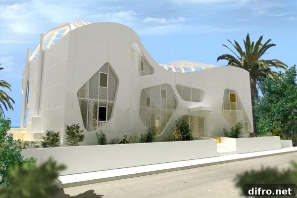 Poolside at Aura villa with modern architecture