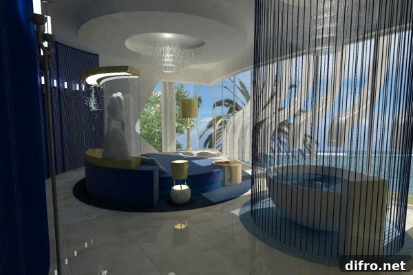 Architectural detail and terrace of Aura villa