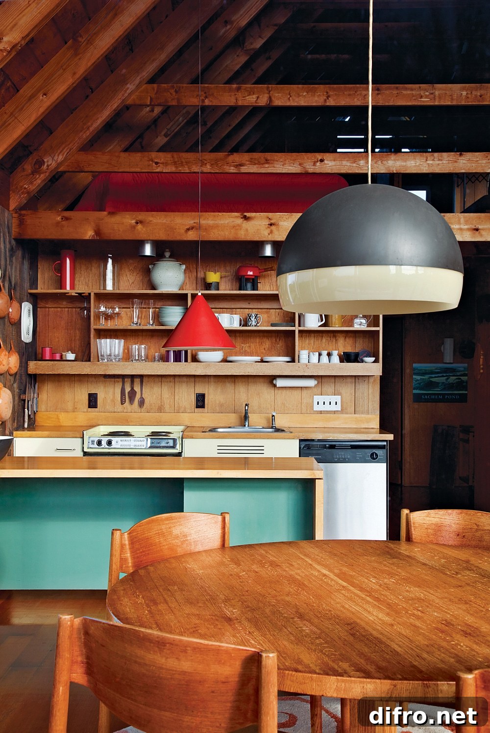 Lovely use of pendant lights inside the cool island retreat