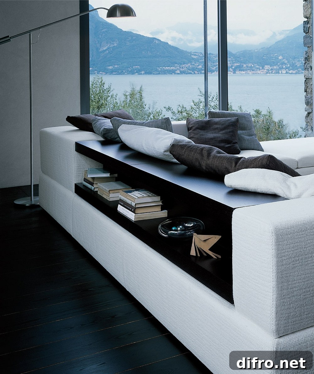 Stylish sectional also holds concealed shelf space
