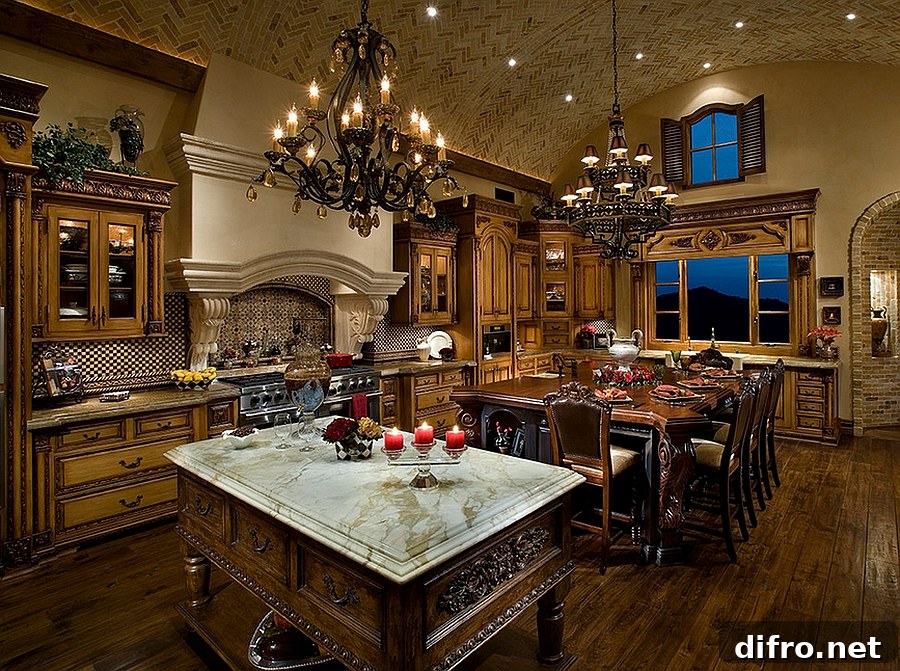 Lighting plays a major role in shaping the perfect Mediterranean kitchen [Design: Fratantoni Luxury Estates]
