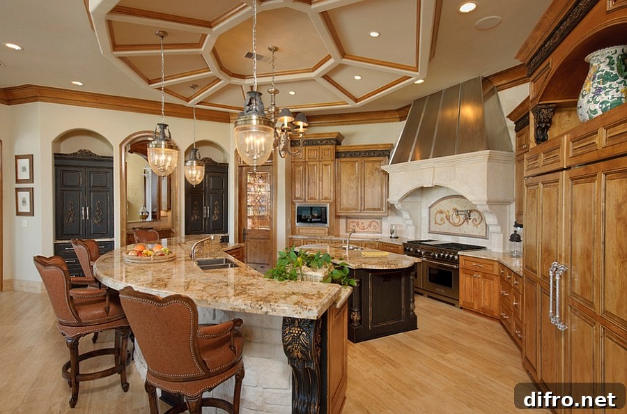 Ceiling steals the show in the kitchen [Design: Gary Keith Jackson Design]