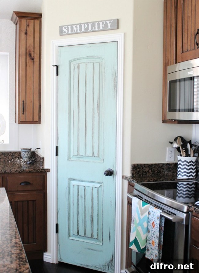 Aqua Door in Rustic Kitchen