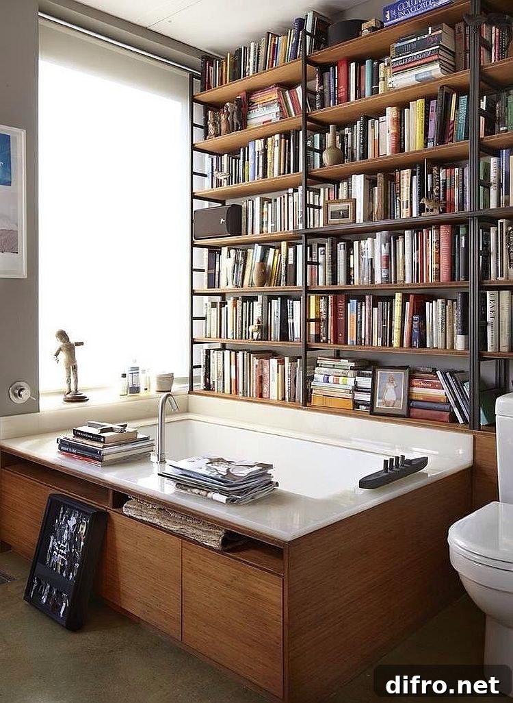 Library set into the bathroom walls at the home of writer Michael Cunningham [From: Work in Progress]