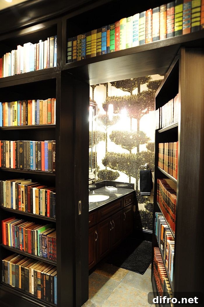 Secret bathroom hidden behind home library! [Design: Savvy Surrounding Style]