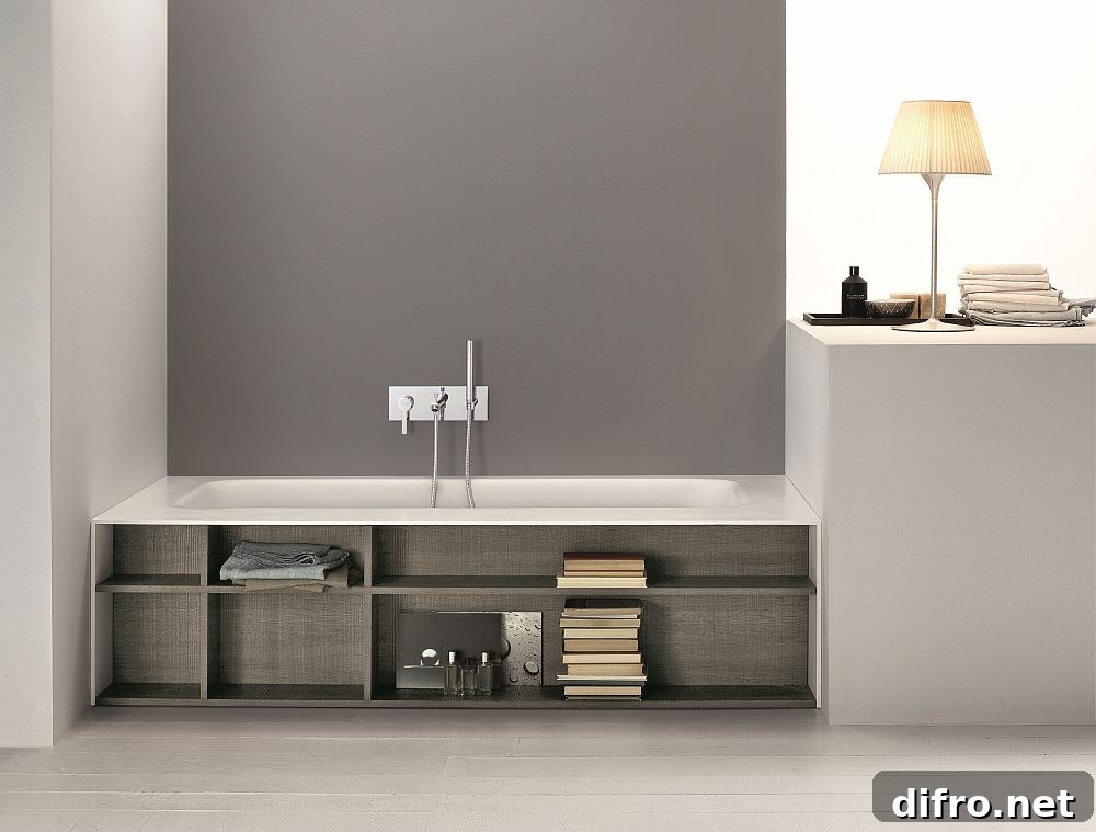Gorgeous modern bathtub with built-in bookshelves [From: Mastella Design]