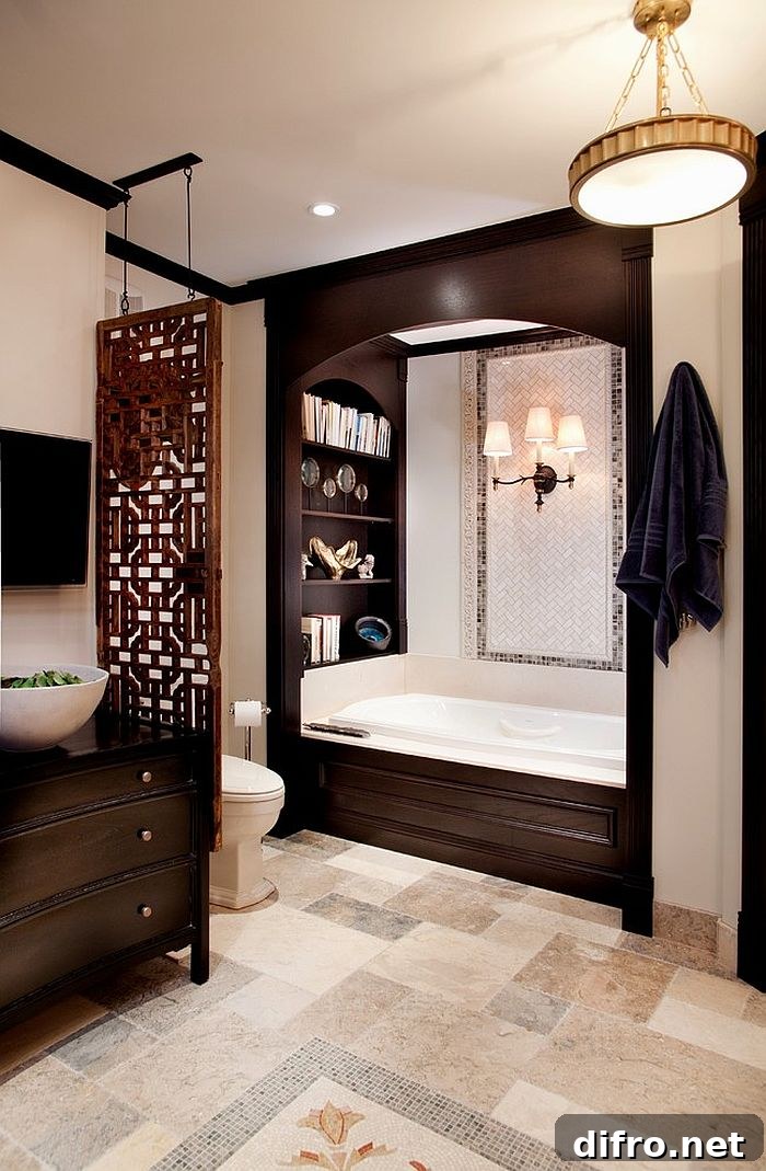 Lovely bathroom with a hint of Mediterranean charm [Design: Lisa Wolfe Design]