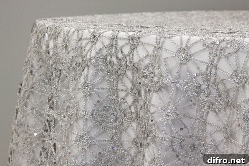 Sequin lace table overlay from DinDin Decor