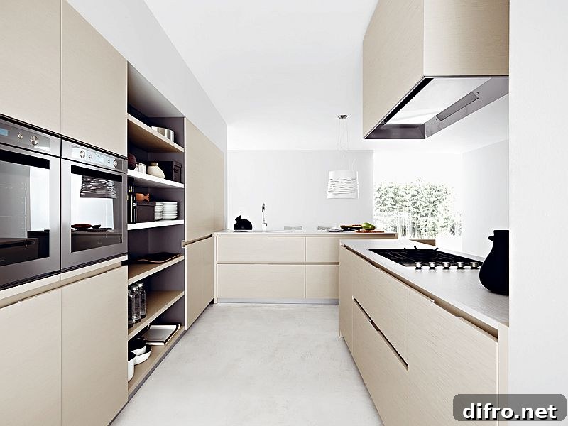 Customized Italian kitchen with open and closed storage spaces