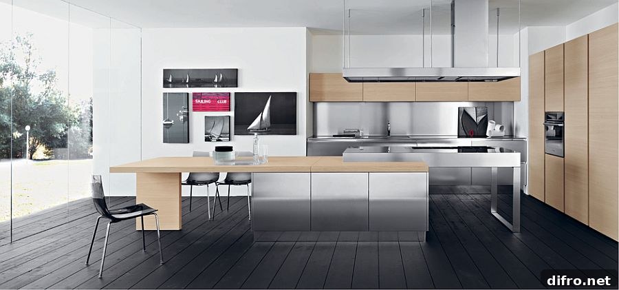 Stainless steel adds shiny glitter to the trendy kitchen