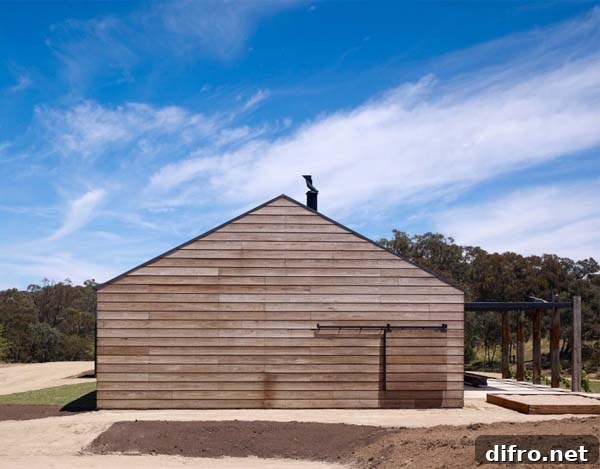 Perspective showing contemporary farmhouse massing and landscape
