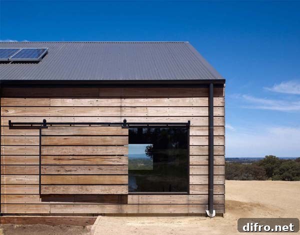 Detailed view of custom blackbutt cladding and window framing