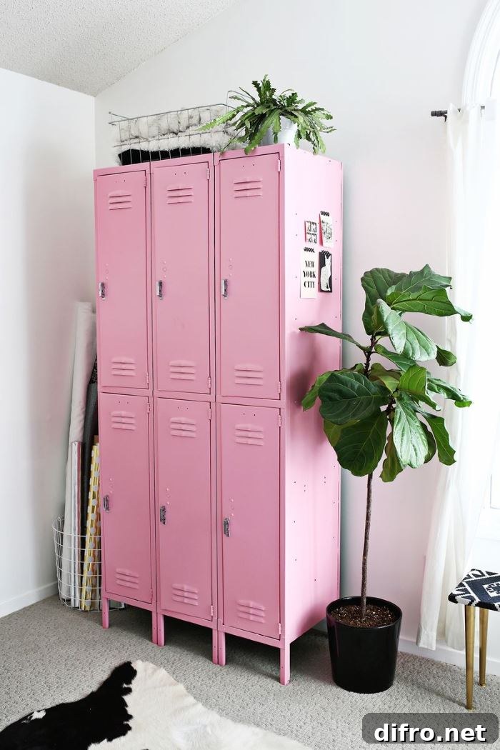 Vintage lockers in a modern art room