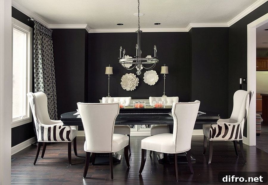 Lovely use of black and white in the dining room [Design: Kathleen Ramsey]