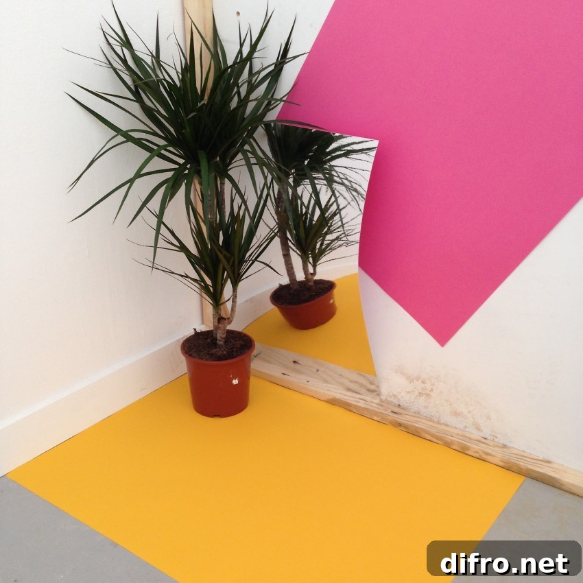 Tropical style in a color blocked room