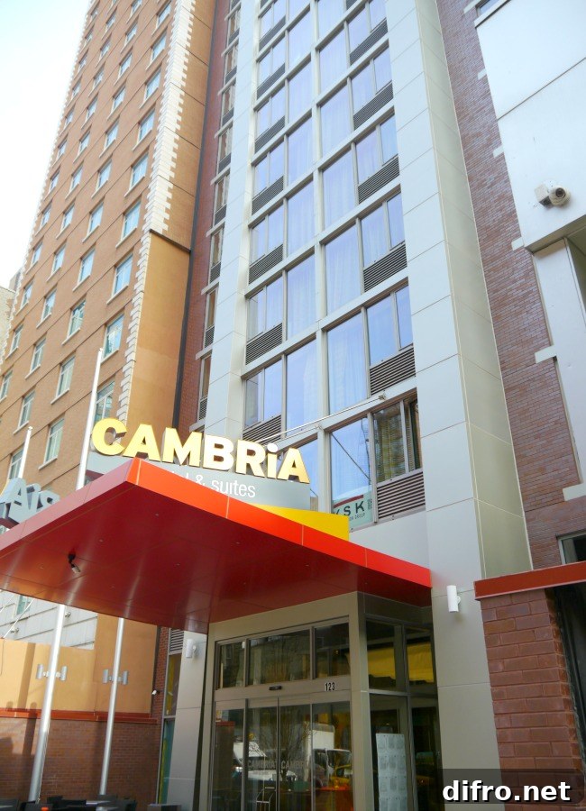The facade of the brand-new Cambria in NYC