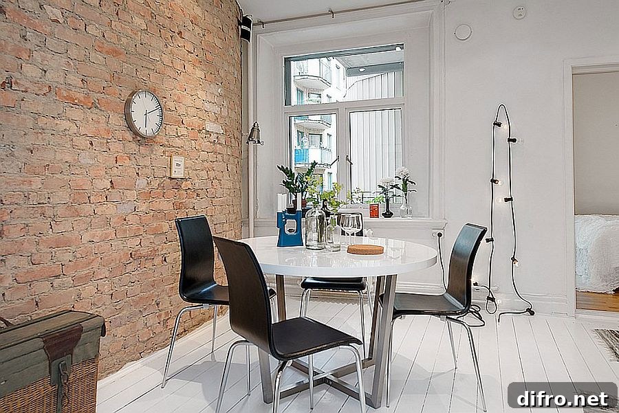Small dining space with string lighting in the backdrop