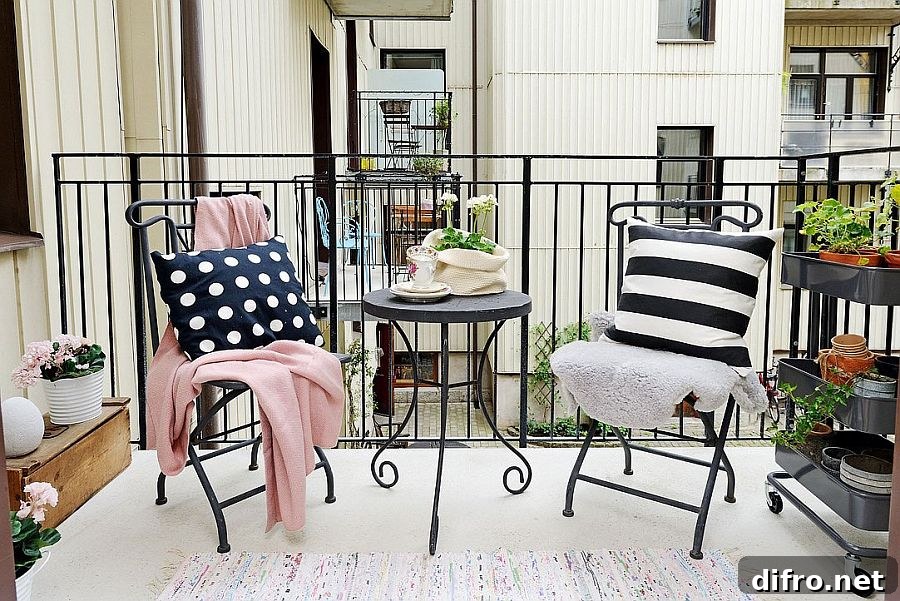 Small balcony of the Scandinavian home