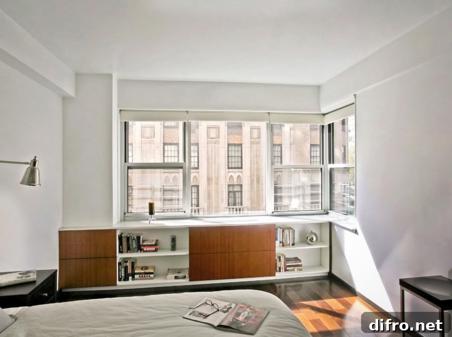 Custom radiator cover in a modern bedroom