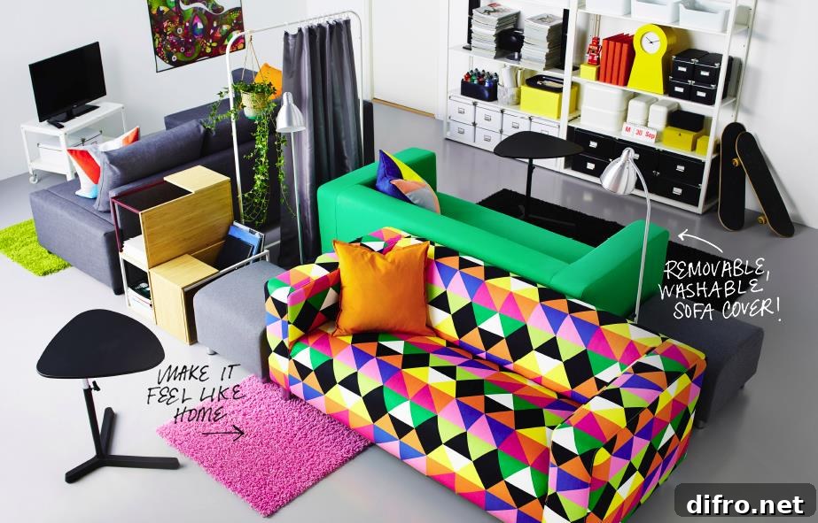 Colorful common room designed by IKEA