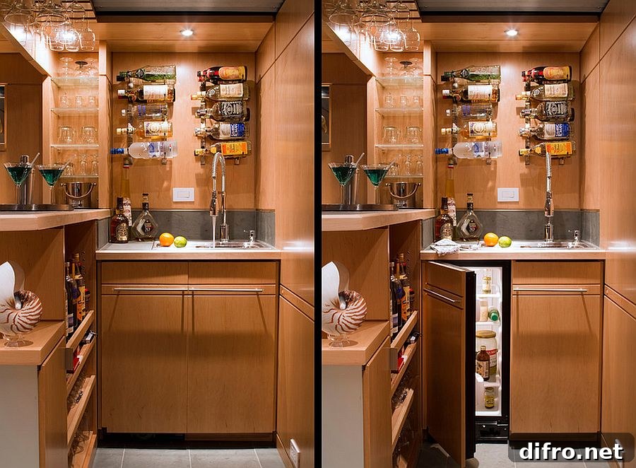 Home bar for the basement is all about smart, space-saving solutions [Design: Princeton Design Collaborative]